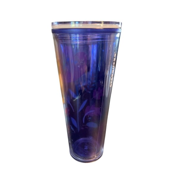 Starbucks 2018 Floral Clear Blue 24 Oz Tumbler With Lid No Straw BPA-Free - Picture 2 of 5